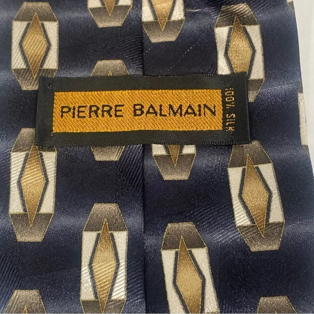 Pierre Balmain 100% Silk Black Cream and Bronze Geometric Design Tie